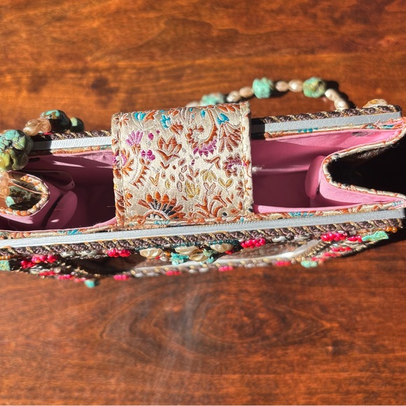 Mary Frances Beaded Brocade Purse with Turquoise and Pearl Strap - Picture 2 of 5